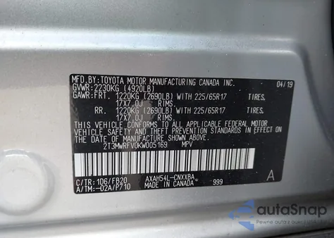 2019 Toyota Rav4 Hybrid Le from USA, damaged, VIN 2T3MWRFV0KW005169